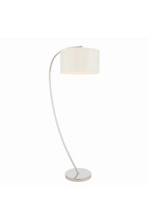 Netlighting Josephine 1 Light Floor Lamp Bright Nickel Vintage White Faux Silk E27 in Grey
