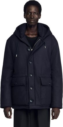 Sandro Hooded wool parka in Navy Blue at Nordstrom, Size Xx-Large