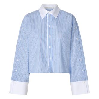 Second Female Dames, Blouses & Shirts, Blauw, Maat: M Katoen