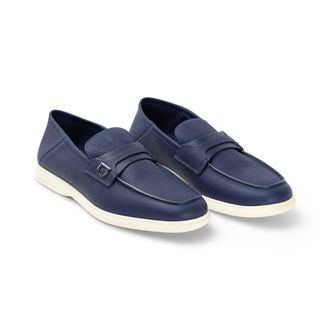 Ferragamo Gancini-Plaque Leather Loafer - Navy
