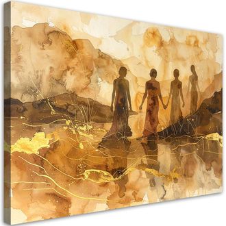 Feeby Cuadro Sobre Lienzo, Siluetas De Mujeres En Tonos Sepia C&aacute;lidos Y Acuarela, 120x80