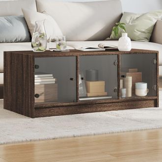 vidaXL Vidaxl - Mesa De Centro Con Puertas De Vidrio Marr&oacute;n Roble 102x50x42 Cm