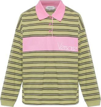 Versace Tops, Dames, Groen, XL, Katoen, Lange mouwen Poloshirt