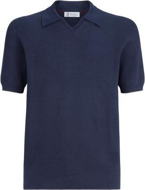 Brunello Cucinelli Cotton English rib knit polo in Navy Blue at Nordstrom, Size 46 It