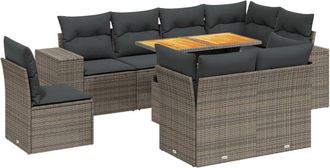 vidaXL Set De Muebles De Jard&iacute;n 9 Pzas Y Cojines Rat&aacute;n Sint&eacute;tico Gris Vidaxl