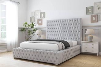 Comfort Beds Ambassador Naples Bed Frame - 50 Upholstered Headboard in Silver | Size: Single