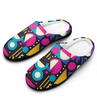 Generic 90s Geometric Womens Slippers Warm House Slippers Indoor House Shoes with Anti-Skid Rubber Sole