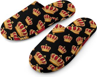 Generic King And Crowned Mens Cotton Slippers Memory Foam Comfort House Shoes Winter Indoor Slipper for Hotel Casa Spa