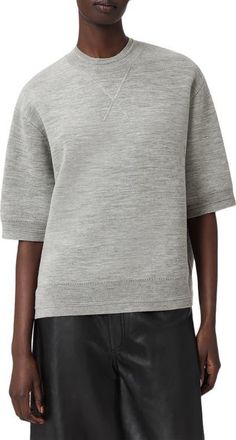 AllSaints Nika Elbow Sleeve Wool Sweatshirt in Grey Marl at Nordstrom, Size X-Small