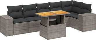 vidaXL Vidaxl - Set De Sof&aacute;s De Jard&iacute;n 7 Piezas Con Cojines Rat&aacute;n Pe Gris