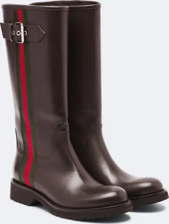 Gucci Web Stripe leather biker boots