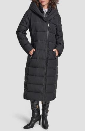 DKNY Water Resistant Hooded Puffer Jacket with Bib in Black at Nordstrom Rack, Size Small