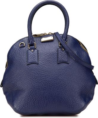 Burberry Pre-owned Womens Pebbled Leather Satchel Handbag - Dark Blue - One Size