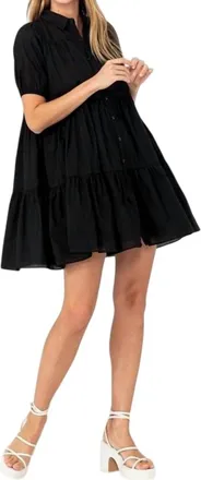 HYFVE Candace Tiered Mini Dress With Puff Sleeves In Black