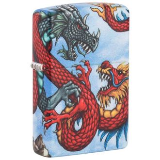 Zippo Accendino Zippo Dragon Design 49354, Accendino Antivento Ricaricabile Zippo Realizzato in Metallo con Caratteristico click Zippo Color Azzurro