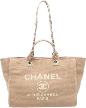 Chanel Pre-owned Deauville Canvas Leather Tote Bag - Dames - Vintage Shopper - Beige - ONE Size - Leer - Vintage
