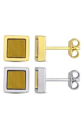 Delmar Mens Set of 2 Tigers Eye Square Stud Earrings in Yellow at Nordstrom Rack