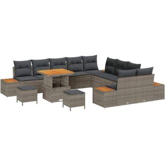 vidaXL Conjunto De Sof&aacute; De Jard&iacute;n Con Coj&iacute;n 13 Pcs Gris Polirat&aacute;n Vidaxl