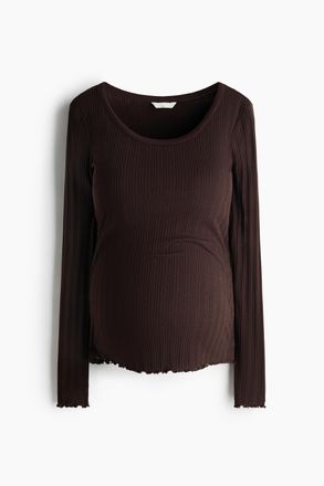 H&M MAMA Shirt in Pointellestrick - Brown