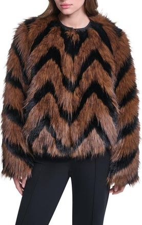 Karl Lagerfeld Zigzag Faux Fur Jacket in Black/brown at Nordstrom, Size X-Large