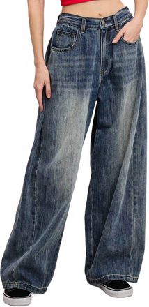 Mimosa Stonewash Wide Leg Baggy Denim Jeans In Smoky Blue