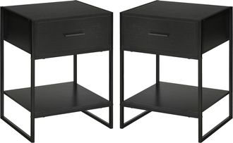 HOMCOM Homcom - Comodino Con Cassetto E Ripiano Aperto Set 2 Pezzi In Mdf E Acciaio Nero