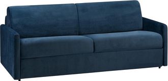 Vente-Unique Sof&aacute; cama de 4 plazas tipo italiano de terciopelo CALIFE - Azul noche - Somier de l&aacute;minas de 160 cm - Colch&oacute;n de 18 cm