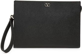 Valentino VLOGO Leather Zip Pouch in Black at Nordstrom