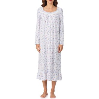 Eileen West Long Sleeve Cotton Jersey Nightgown in White Dot at Nordstrom, Size X-Large