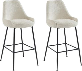Vente-Unique Conjunto de 2 taburetes de bar de tela rizada y metal negro - blanco - TOYBA de Pascal Morabito