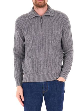 Ballantyne Ribbed Knit Half-Zip Soft Collar Wool Sweater