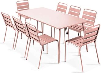Oviala Conjunto mesa de jard&iacute;n y 8 sillas de metal rosa