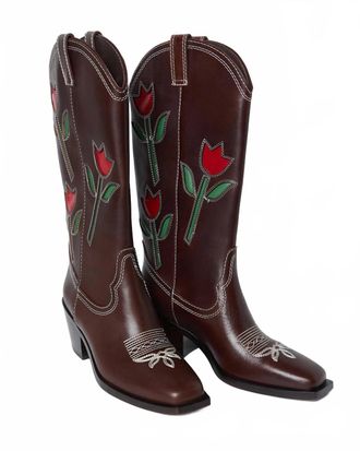 Loeffler Randall Womens Wilder Leather Tulip Boot In Espresso