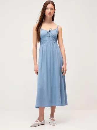 Twik Womens Smocked bust linen-blend midi dress