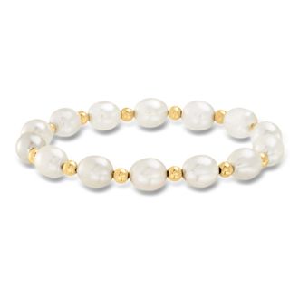 Ross-Simons 8-9mm Cultured Pearl and 14kt Yellow Gold Bead Bracelet