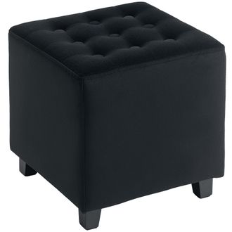 HOMCOM Square Footstool Small Ottoman With Wood Legs For Bedroom - Charcoal grey | TJ Hughes