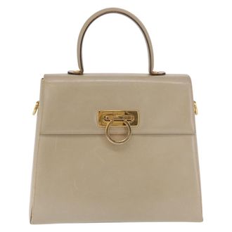 Ferragamo Gancini Convertible Top Handle Bag Leather Beige Leather Handbag (Pre-Owned)