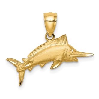 Diamond2Deal 14k Yellow Gold Diamond-Cut Marlin Pendant