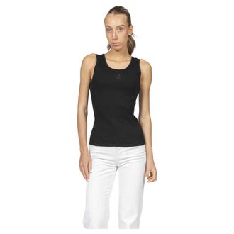 Dolce & Gabbana Sleeveless Tops, female, Black, Size: XS Canotta a costine con ricamo e strass