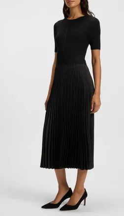 BOSS Fadridi Short Sleeve Mixed Media Midi Dress in Black at Nordstrom, Size X-Small