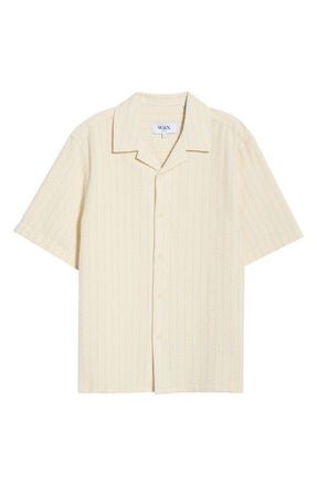 Wax London Didcot Stripe Cotton Seersucker Camp Shirt in Ecru/Blue at Nordstrom, Size Xx-Large