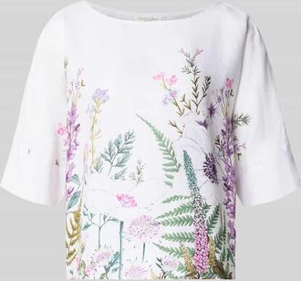 Christian Berg Leinenbluse mit Halbarm und platziertem Blumenprint in Weiss, Gr&ouml;&szlig;e 34