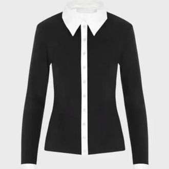 Anne Fontaine Womens Shirt Nuage White Cotton Long Sleeve Shirt With Classic Collar And Front Buttons in Black/white at Nordstrom, Size 44 Eu
