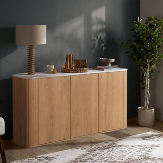 Birlea Kagu 3 Door Sideboard Fluted Ribbed Oak & Marble effect in Light Oak