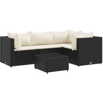 vidaXL Vidaxl - Set De Muebles De Jard&iacute;n 5 Pzas Y Cojines Rat&aacute;n Sint&eacute;tico Negro