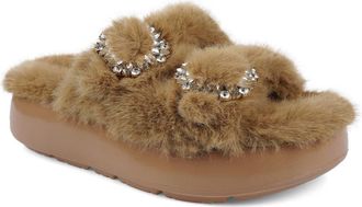 Ziginy Fly Faux Fur Platform Slide Sandal in Beige at Nordstrom, Size 10