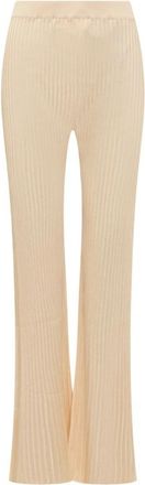 Jil Sander Ribgebreide Broek - Dames - Wijde Broeken - Beige - XS - Broeken