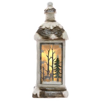 ECD Germany Ecd Germany Linterna De Navidad Led Iluminada En Blanco C&aacute;lido 60 Cm Blanca Beige Con Imagen De Abeto Verde Nevada Decoraci&oacute;n Navide&ntilde;a De Interior Can