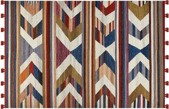 Beliani Alfombra Kilim De Lana Azul Rojo Verde 200 X 300 Cm A Mano A Rayas Borlas Mrgashat