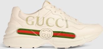 Gucci Womens Rhyton Sneaker With Gucci Logo, White, Leather